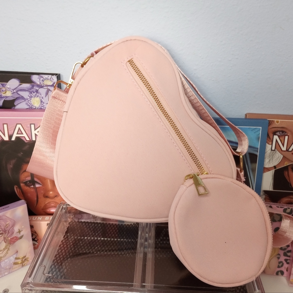 Pink Heart shaped Sling Crossbody with coin purse